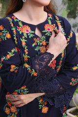 ASIM JOFA-3PC DHANAK EMBROIDERED SHIRT WITH COURTRAI PRINTED SHAWL & TROUSER V676