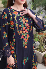 ASIM JOFA-3PC DHANAK EMBROIDERED SHIRT WITH COURTRAI PRINTED SHAWL & TROUSER V676
