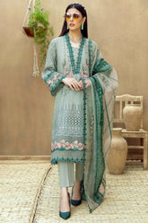 3 Piece Embroidered Lawn Shirt with Embroidered Organza dupatta V16