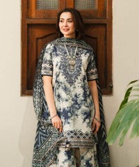 3PC-Printed Lawn Shirt With Voile Printed Dupatta V1542