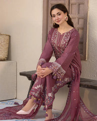 DHANAK-3PC Embroidered Shirt with Chiffon Embroidered Dupatta V1321W